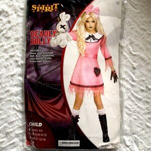 Kids Spirit Pink and Black Striped Deadly Dolly Costume.